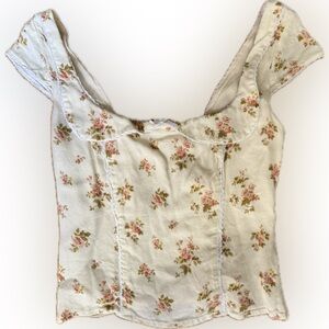 Reformation Cream Floral Scoop Camisole with Pink Blooms